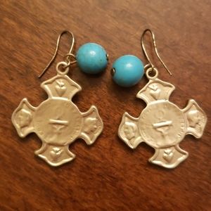 Gold Medallion Turquiose Hook Earrings